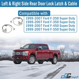 Qagea Rear Door Lock Latch & Cable - Left Driver & Right Passenger Side - Replacement for 99-07 Ford F250 F350 F450 F550 Super Duty, Locking Latches Assembly Replaces# 6C3Z-28264A00-A 6C3Z-28264A01-A