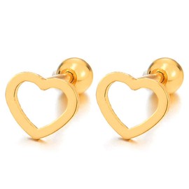 Women's Girls' Flat Open Heart Stud Earrings, Stainless Steel Stud Earrings, Screw Again, 2 Pieces, Metal, Non-applicable
