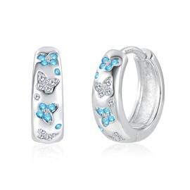 Silver Hoop Earrings for Women, Small Sterling Silver 925 Hoop Earrings Lightweight Thick Chunky Hoop Earrings With Blue Butterfly Zircon, Sleep Cartilage Small Huggie Hoop Earrings for Women