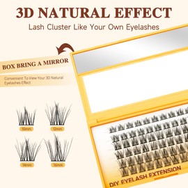 QUEWEL DIY Lash Extensions 60Pcs Eyelash Clusters Mix 10-16mm 3D Lash Clusters Soft and Comfortable Cluster Lashes Easily Create Natural Effects At Home(MIX10-16mm-LTM02)