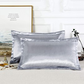 JUWENIN 2pc New Queen/Standard Silk~y Satin Pillow Case Multiple Colors (Silver, Standard)