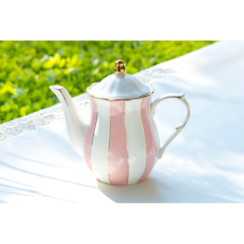 Grace Teaware Pink and White Scallop Fine Porcelain Teapot with