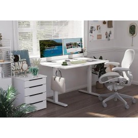 48-Inch Electric White Glass Standing Desk Modern Design Adjustable Height Quick Install Home Office Computer Stand-Up Deskcolor: White, size: 49.8*27.17*5.43 in