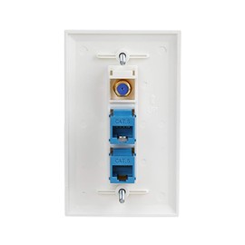Cat6 Keystone Female to Female 2 Port and F Type Coax 1 Port Connector Wall Plate
