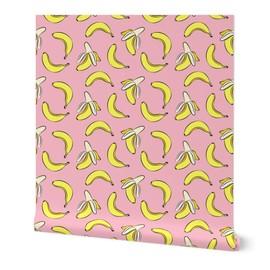 Spoonflower Commercial Grade Wallpaper Swatch - Bananas Pink Food Fruit Summer Breakfast Banana Nursery Kid Traditional Wallpaper