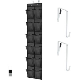 GORILLA GRIP Over the Door Shoe Organizer, 12 Large Breathable Mesh Pockets, Space Saving Hanging Storage Holder, 2 Hook Closet Rack Hanger, Hangs on Closets for Shoes, Accessories, 64H x 9.5W Black