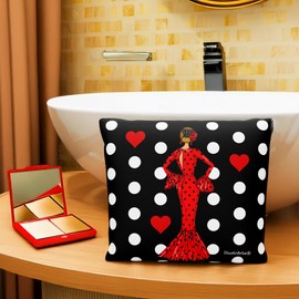 IllustrArte Toiletry Bag 25 x 26 cm - Waterproof - Double Sided Print - Flamenco Design - Durable and Versatile - Ideal for Travel or Everyday Use, Flamenca María Red – Black Background with Dots