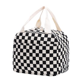 Insulated Lunch Bag for Women Kids Reusable Leakproof Children's Cooler Bag Lunch Box Bags for Girls Work School BBQ Picnic (Black-White Plaid)
