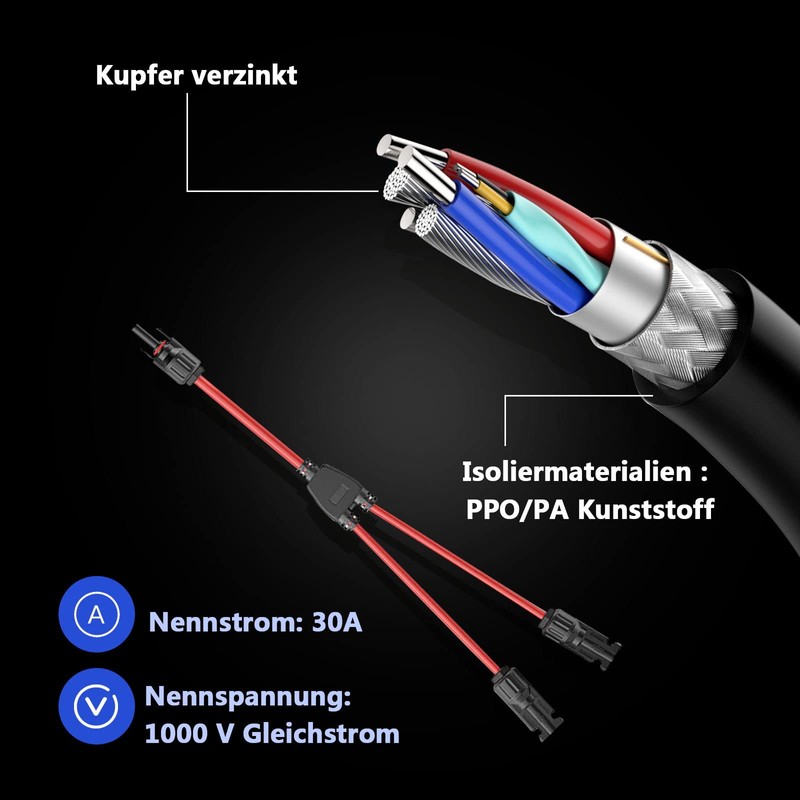 Solar Cable Y Splitter, 1Y2 Solar Panel Y Connector 10AWG