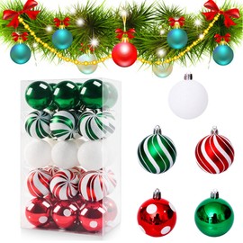 Pack of 30 Plastic Christmas Baubles, Christmas Bauble Ornaments, 6 cm Christmas Baubles, Tree Decorations, Christmas Tree Baubles Set for Christmas Decoration, Wedding, Birthday Party (Red, Green &
