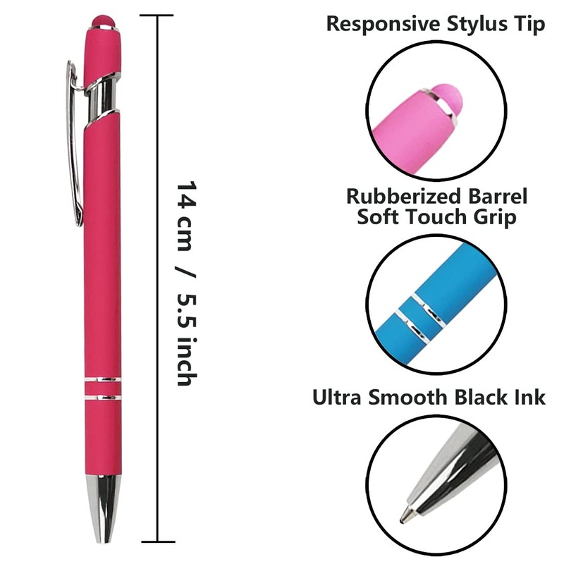 Oddmoal Ballpoint Pen with Stylus Tip, Soft Touch Click Metal