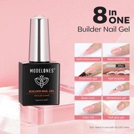 modelones Builder Gel for Gel Nails, 8 in One Builder Gel Jelly Pink, UV Gel for Nail Extension and Modelling and Nail Repair Strengthener Extension Hard Gel Base Coat Nail Art DIY 15 ml