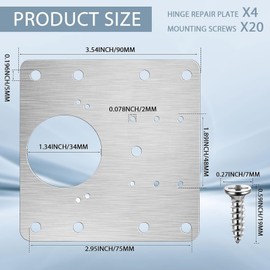 SNOKAY 8 Pcs Cabinet Hinge Repair Plates Kits, Kitchen Cupboard Door Hinge Repair Plates, Stainless Steel Hinge Repair Fixing Bracket Plate Kit with Screws for Furniture Cabinet Door