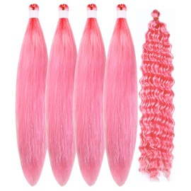 Pink Glitter Braiding Hair Pre stretched Tinsel Curly Deep Wave Crochet Braids Ez Braid Prestretched Hypoallergenic Braiding Hair Synthetic Knotless Itch Free