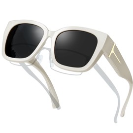 KANASTAL Over Glasses Sunglasses for Women Men Fit Over Polarized White Sunglasses Wrap Around Sun Glasses Square Shades UV400 Protection