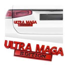 Gasedin Ultra MAGA Edition Car Decals, 3D Raised Letter Metal Fender Badge Sticker, Classic Vehicle Decoration Embossed Decal with Strong Adhesive, Exterior Car Accessories (Red & Black)