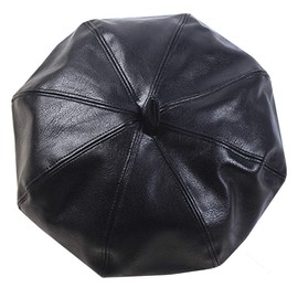 LABANCA Women Solid Faux Leather Beret French Artist Painter Octagonal Pumpkin Hat Cap