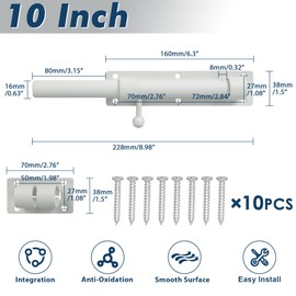 Alise 10 inch Barrel Bolt Latch,Slide Bolt Latch,Heavy Duty Solid SUS304 Stainless Steel Slide Lock for Wooden Fence,Barn Door,Interior or Outdoor Door White MS9200-W