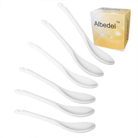 Albedel 6 pcs Porcelain Egg Spoons Ceramic Spoons 5 inch Coffee Dessert Yogurt Tea milky tea