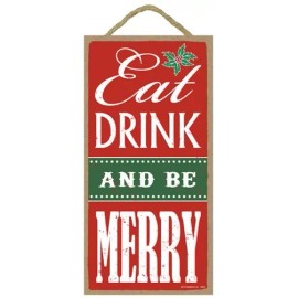 TGM Eat Drink And Be Merry Christmas Sign Home Party Gift 10 "x 5" Wood Plaque 204