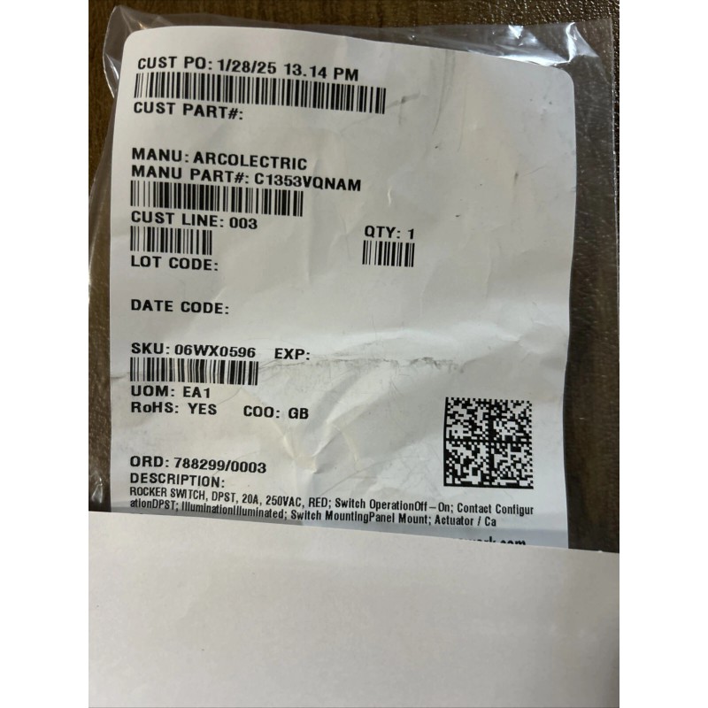 ARCOLECTRIC (BULGIN LIMITED) - Switch, DPST, 16A, 250V Red C1353VQNAM