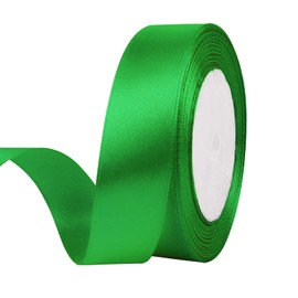 25 Yard Wired Satin Ribbon Roll,1 Inch Fabric Ribbon for Craft Bows Rose Bouquet, Holiday Gift Wrapping, Party Decoration (Green)