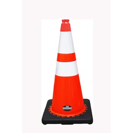 (Set of 4) RK 28" Orange Safety Traffic PVC Cones with 6" + 4" Reflective Collars,Black Base (4 Cones)