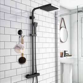 MaxHold Suction Screw Double Robe Hook - Attach No Drilling - Stainless Steel - Kitchen & Bathroom Storage - Black