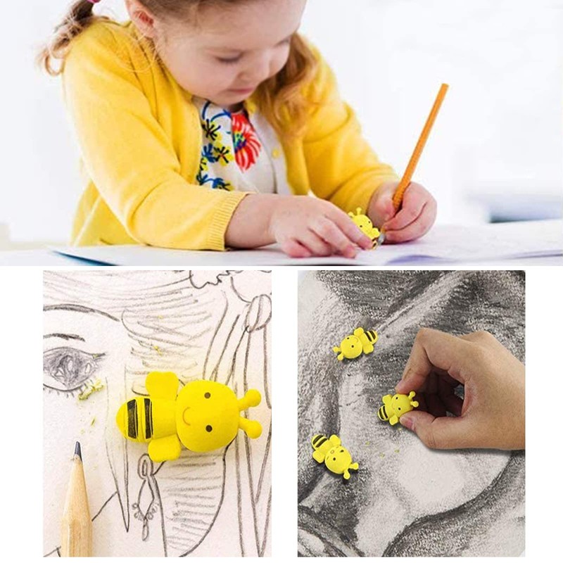 Hoshisea Pack of 50 Bee Erasers, Creative Erasers, Mini Animal