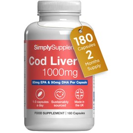 Pure Cod Liver Oil 1000mg | Supports Heart, Brain, Vision & Immune Health | 240mg of EPA & 270mg of DHA per Serving | 180 Capsules | Made in The UK | Made with MSC-Certified Sustainable Cod Liver Oil
