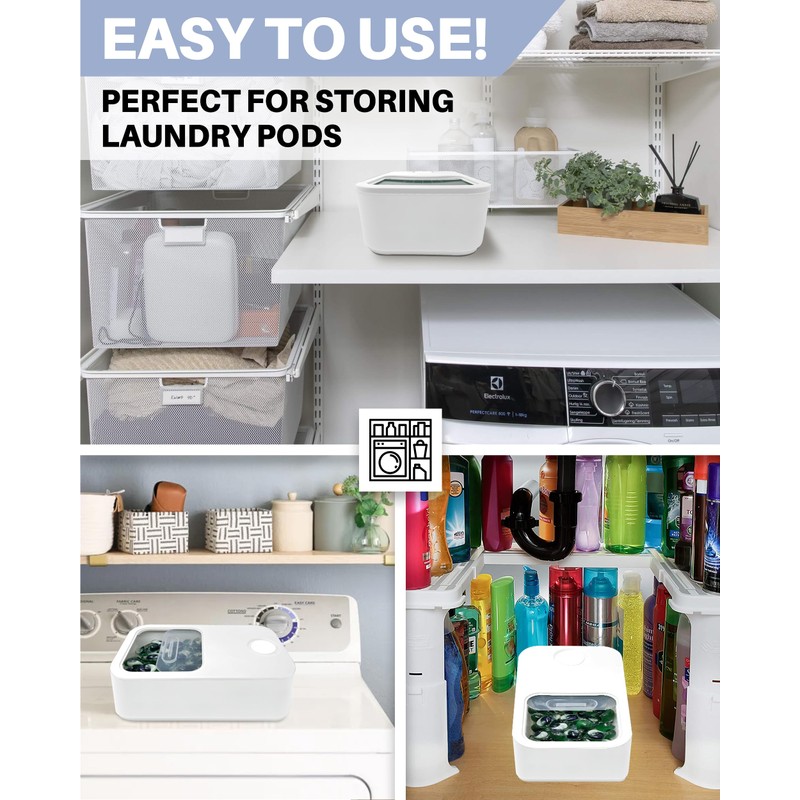 Skywin Laundry Pod Container with Slide Lid (White) - 2