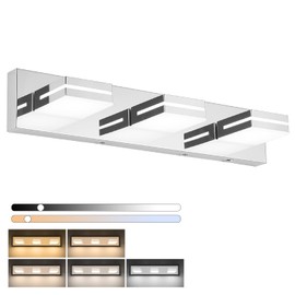 SineRise LED Modern Bathroom Vanity Light Fixtures (3-Light, 24-Inch)(5CCT, Dimmable), Chrome Modern Acrylic Bathroom Wall Lighting Fixtures Over Mirror (3000K/3500K/4000K/5000K/6000K)