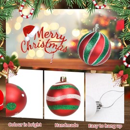 LATERN 24Pcs Christmas Baubles, 6CM Red and Green Christmas Ball Ornaments Shatterproof Christmas Hanging Balls Sets for Christmas Tree Holidays Home Xmas Party Decoration (7 Styles)