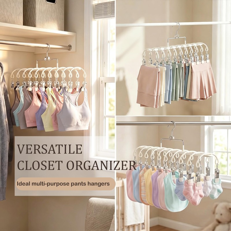 20 Clips Space-Saving Multi-Pants Hangers, Closet Organizers and Storage, Metal