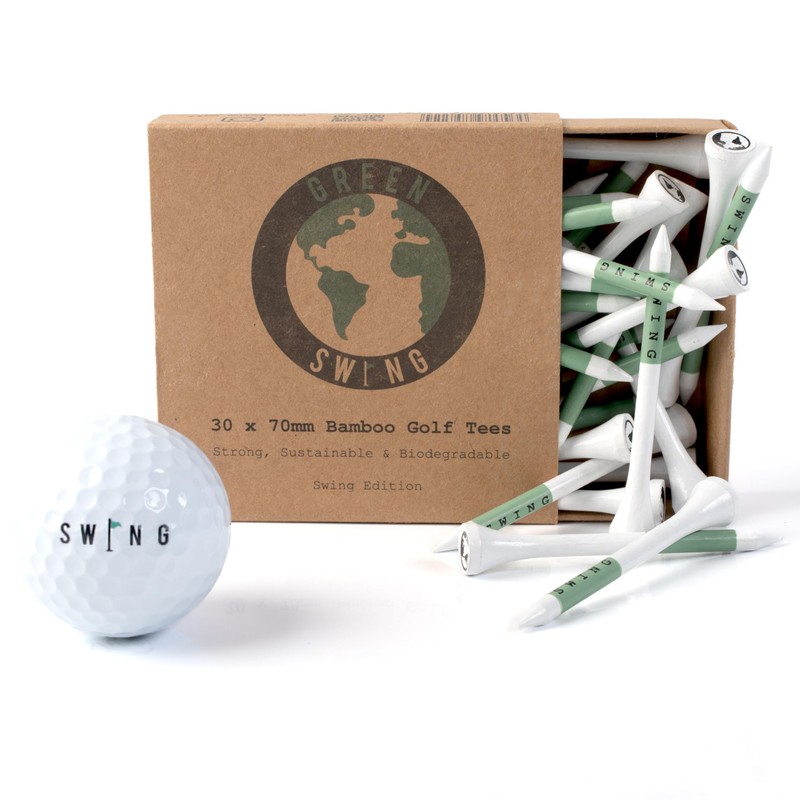 Green Swing 70mm White & Green Bamboo Golf Tees 30pcs