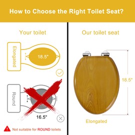 Angel Shield Wood Veneer Natural Toilet Seat with Quiet Close, Easy Clean, Quick-Release Hinges (Elongated, Oak)