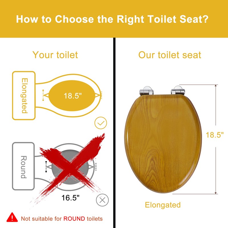Angel Shield Wood Veneer Natural Toilet Seat with Quiet Close,