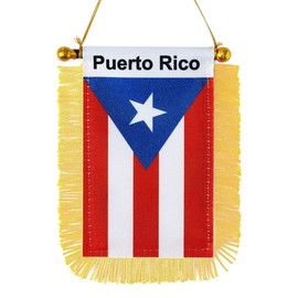 WXFCAI Puerto Rico Window Hanging Flag,Mini Puerto Rican Car Flag with Pole Tassel Suction Cup Rearview Mirror Decoration(3x5 Inch)