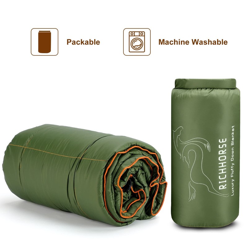 RICHHORSE Down Blanket Camping Quilt - Lightweight, Packable, Puffy, Wearable,