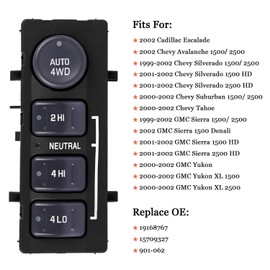 901-062 4WD 4x4 Switch Replacement for Chevy Silverado 1500, 2500HD Suburban, Avalanche, GMC Sierra 1500, 2500, Yukon- 4 Wheel Drive Switch Transfer Case Selector, OE# 15709327, 19168767