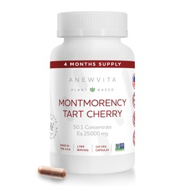 Montmorency Tart Cherry, Non GMO, Capsules - CherryPure 50:1 Concentrate eq. 25,000 mg - Antioxidants & Flavonoids, Tart Cherry Extract for Gout & Muscles - 120 Veggie Capsules - 4 Month Supply