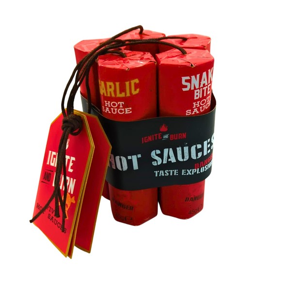 Chilli Sauce Gift Set | Hot Sauce Gift Set | Hot Chilli Sauce Danger Taste Explosion Dynamite Shaped 5 Bottles X 45g - Gift Set For Hot Chilli Sauce Lovers