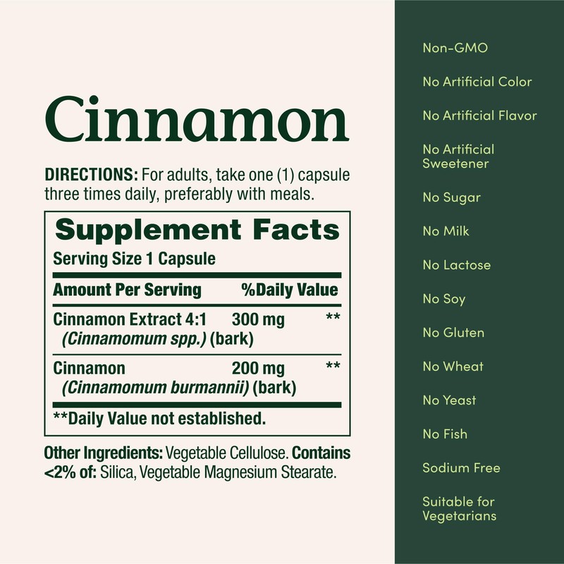 Nature's Bounty Cinnamon Capsules, Herbal Supplement, Supports Sugar Metabolism, 1500mg,