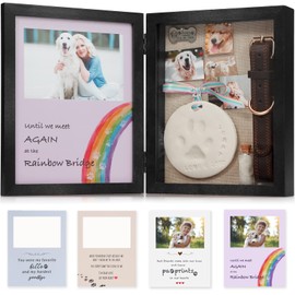 JupDec Dog Memorial Gifts Pet Shadow Box Wooden Picture Frame with Clay Paw Print Kit for Loss of Dog & Cat Remembrance Sympathy Deep Display Case for Keepsake Collar Hair (Black)
