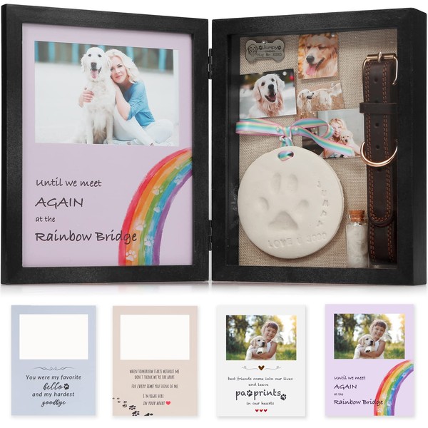 JupDec Dog Memorial Gifts Pet Shadow Box Wooden Picture Frame