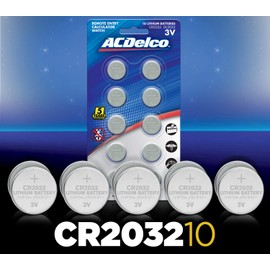 Powermax ACDelco CR2032 3V Lithium Coin Cell Battery, Watch and Electronics Button Batteries, 10-Count,Silver,AC669