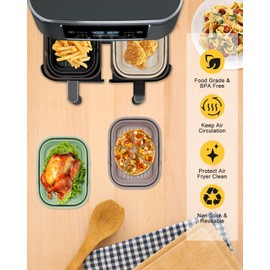 4-Pack Collapsible Air Fryer Silicone Liners for 8QT-10QT Foodi Dual Air Fryer, Reusable Airfryer Silicone Pot Rectangular, Non-stick Baking Basket Insert for Ninja/Cosori Dualzone Accessories