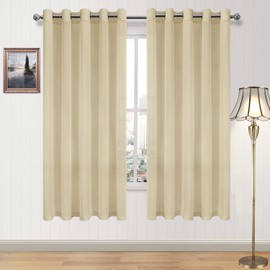 DWCN Sheer Curtains for Wide Window - Faux Linen Transparent Drapes Voile Decorative Grommet Curtains for Patio Door, W60 x L63, 2 Panels, Beige