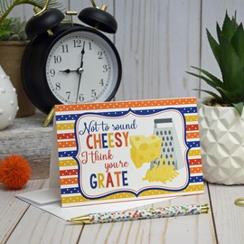 Funny I Think You're Great Funny Shredded Cheese Themed Single (1) All Occasion Blank Thank You Card To Send To Friends & Family, 4"x 6" (when folded) Fill In Notecard by AmandaCreation