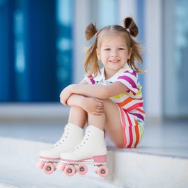 jessie Roller Skates for Women Girls Roller Skate Flash Four-Wheel High Top PU Leather Roller Derby Skates for Beginners Indoors Outdoors (Pink flash wheel,39-9.55in-US Women 7.5)